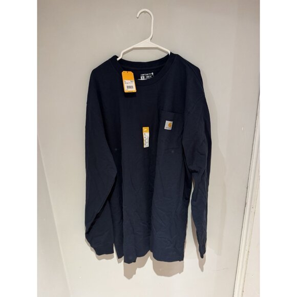 Carhartt Men's K126 Workwear Jersey Pocket Long-Sleeve Shirt Sz XL Navy - Picture 2 of 3